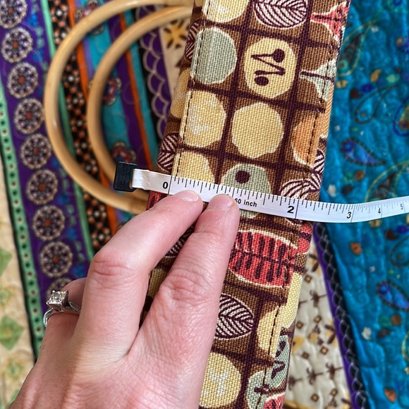 Vintage Boho Fossil Purse with Wood/Wicker Handles and Leaf Pattern - Picture 14 of 14